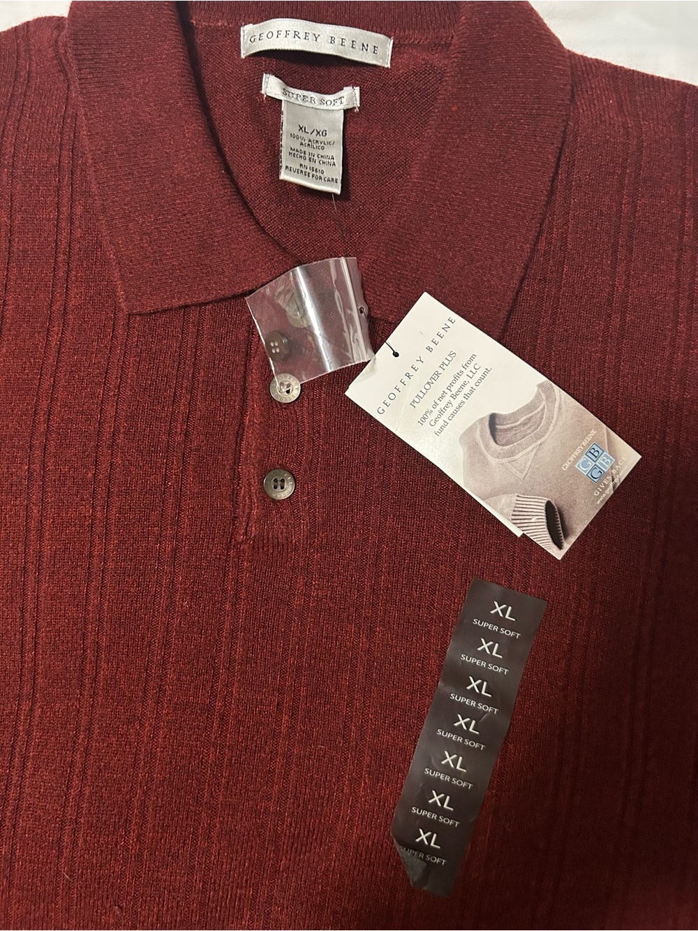 Geoffrey Beene Men's Ribbed Polo Sweater in Deep Wine